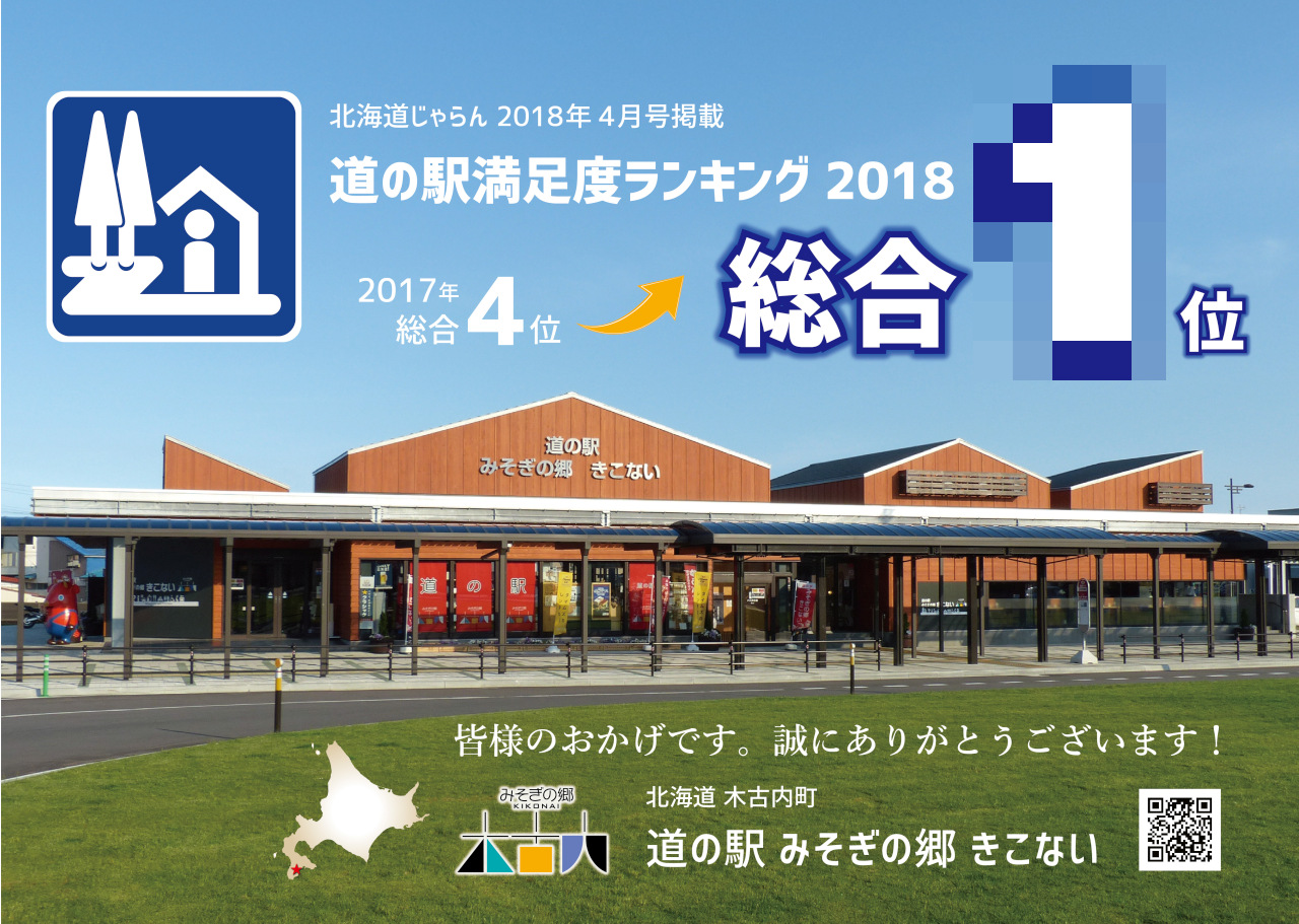 【おかげさまで】北海道じゃらん「道の駅 満足度ランキング2018」で総合1位！